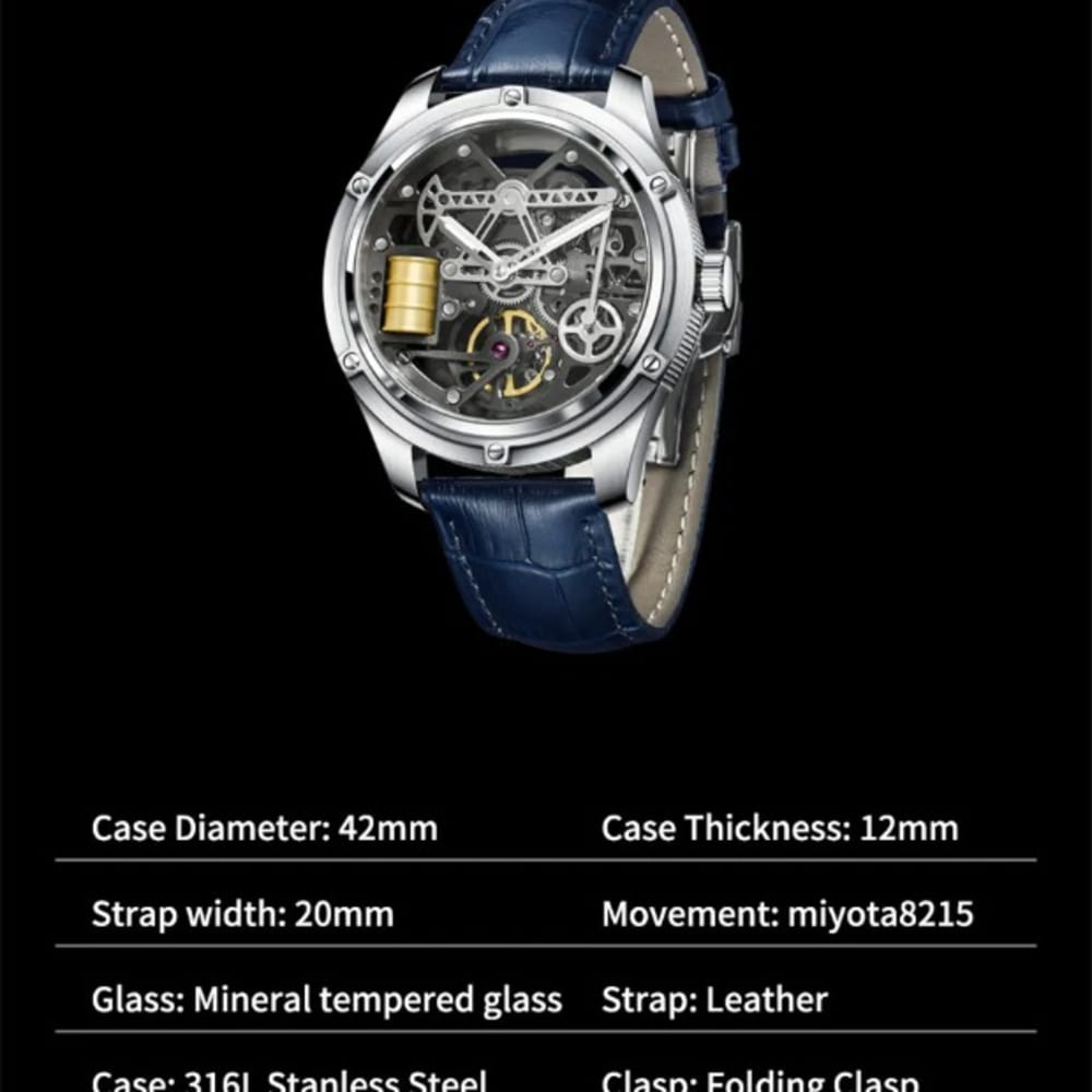 PINDU Miyata 8215 Mechanical Watch: Sapphire Mirror, Waterproof, Luminous, Oil Well Business Men Wristwatch